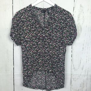Guess Black Floral Hi Low Blouse Women Sz S